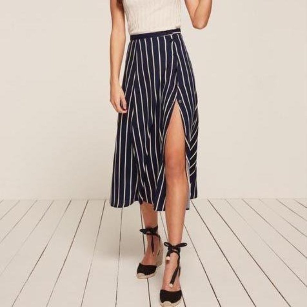Reformation Veronica Skirt Luciano Navy Blue
